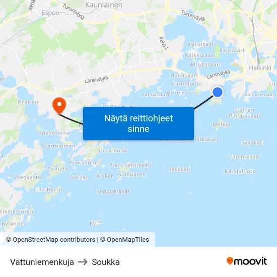 Vattuniemenkuja to Soukka map
