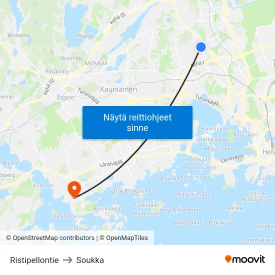 Ristipellontie to Soukka map