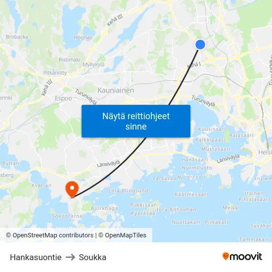 Hankasuontie to Soukka map