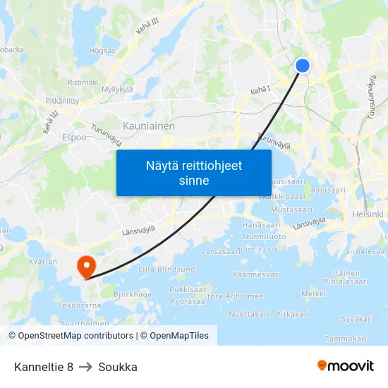 Kanneltie 8 to Soukka map