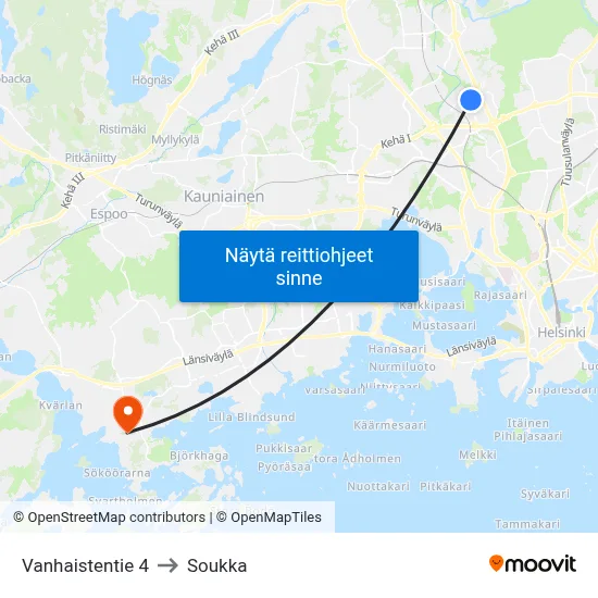 Vanhaistentie 4 to Soukka map