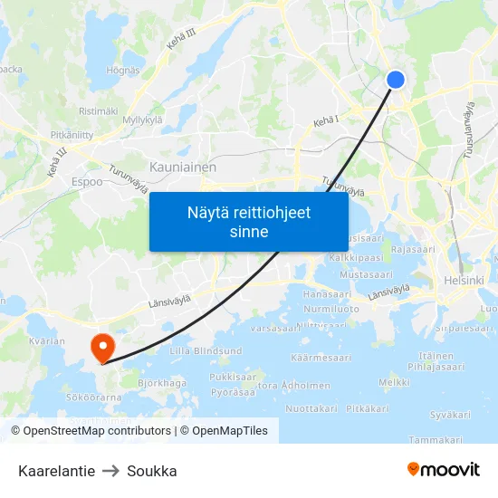 Kaarelantie to Soukka map