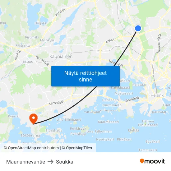Maununnevantie to Soukka map