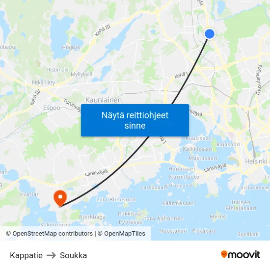 Kappatie to Soukka map