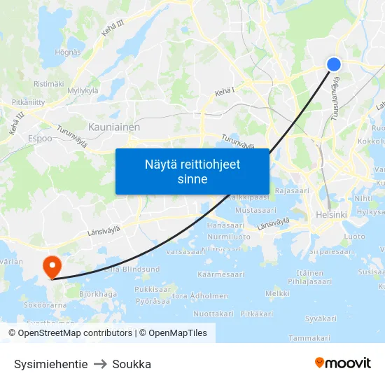 Sysimiehentie to Soukka map