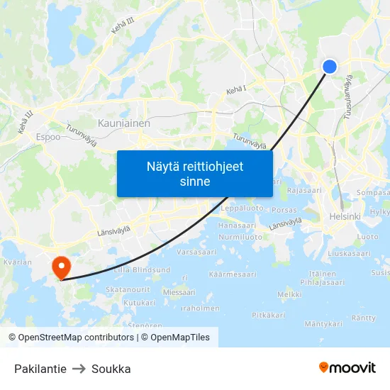 Pakilantie to Soukka map