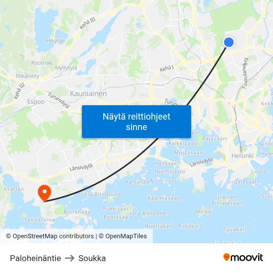Paloheinäntie to Soukka map