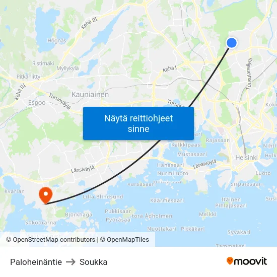 Paloheinäntie to Soukka map
