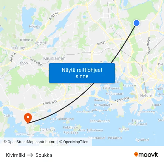 Kivimäki to Soukka map