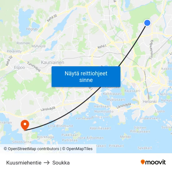 Kuusmiehentie to Soukka map