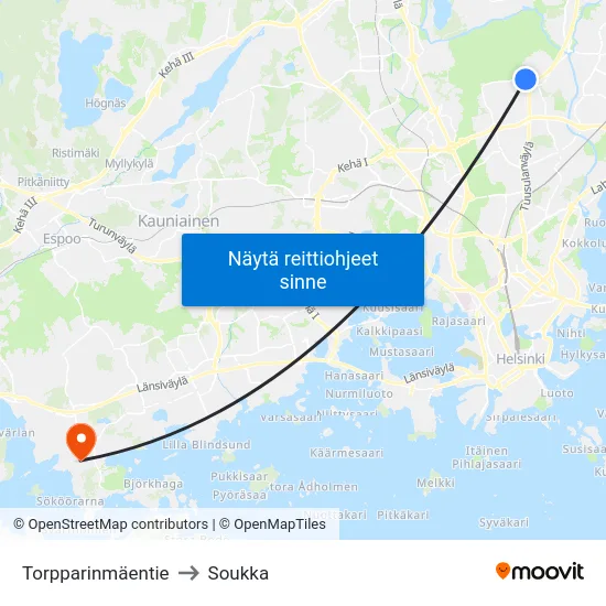 Torpparinmäentie to Soukka map