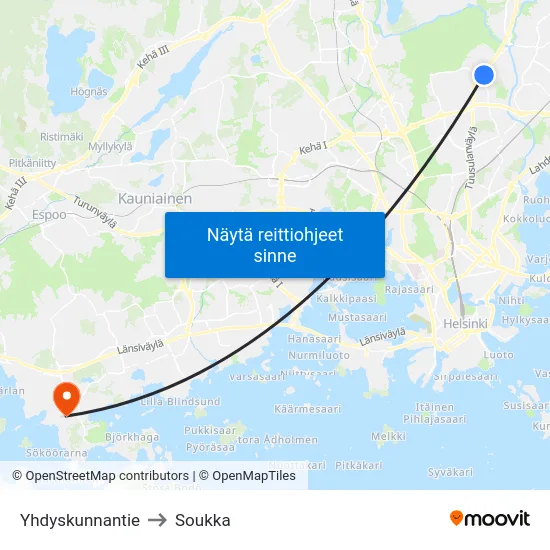 Yhdyskunnantie to Soukka map
