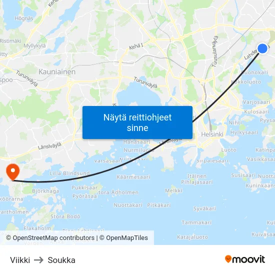 Viikki to Soukka map
