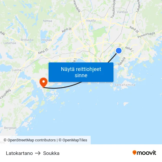 Latokartano to Soukka map