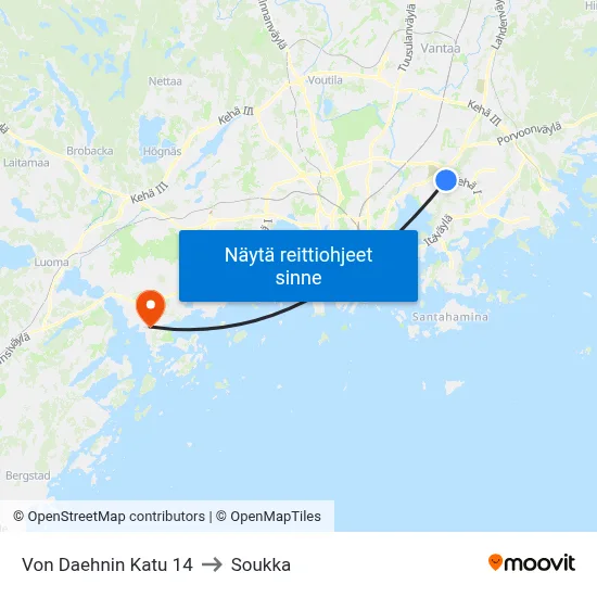 Von Daehnin Katu 14 to Soukka map
