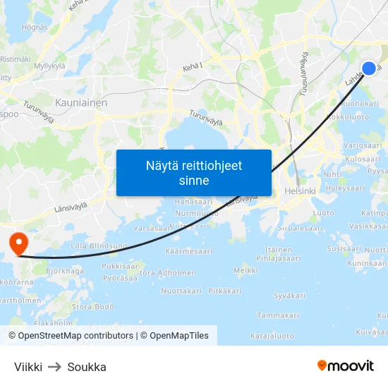 Viikki to Soukka map