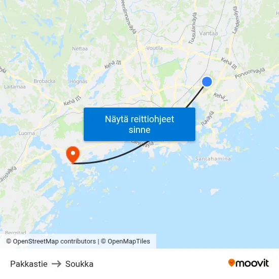 Pakkastie to Soukka map