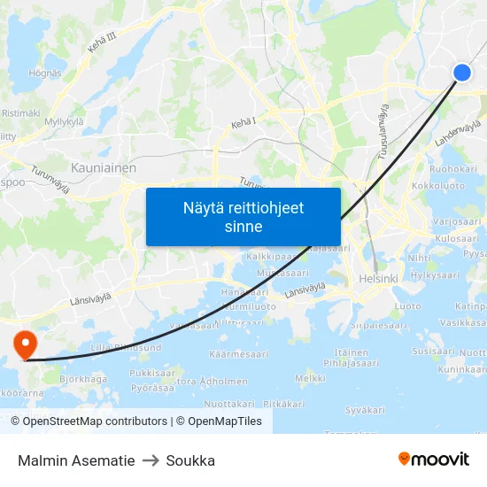 Malmin Asematie to Soukka map