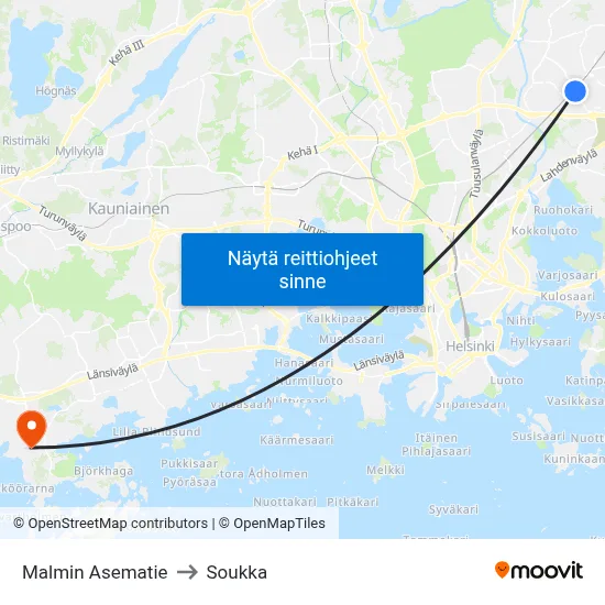 Malmin Asematie to Soukka map