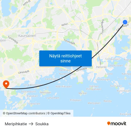Meripihkatie to Soukka map