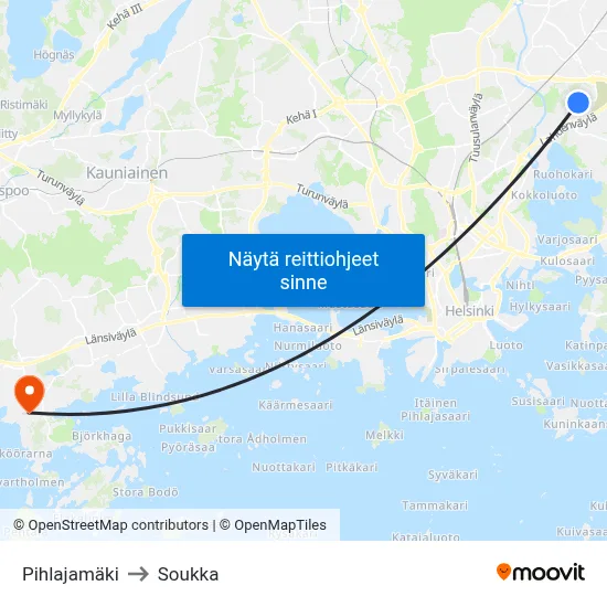 Pihlajamäki to Soukka map