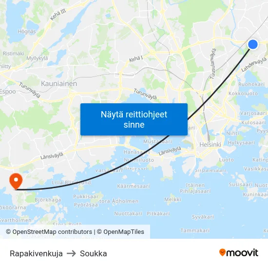 Rapakivenkuja to Soukka map