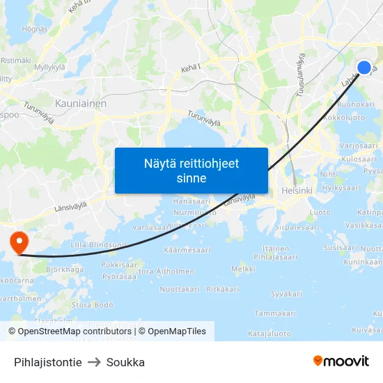 Pihlajistontie to Soukka map