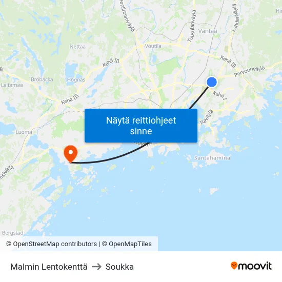 Malmin Lentokenttä to Soukka map