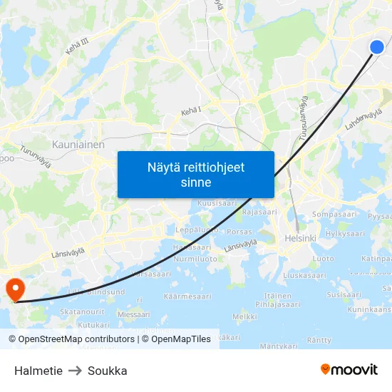 Halmetie to Soukka map