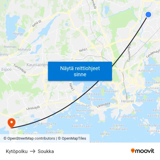 Kytöpolku to Soukka map