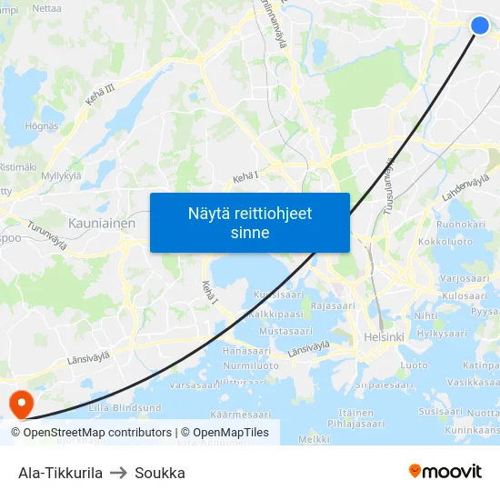 Ala-Tikkurila to Soukka map