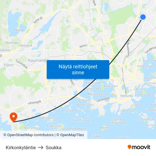 Kirkonkyläntie to Soukka map