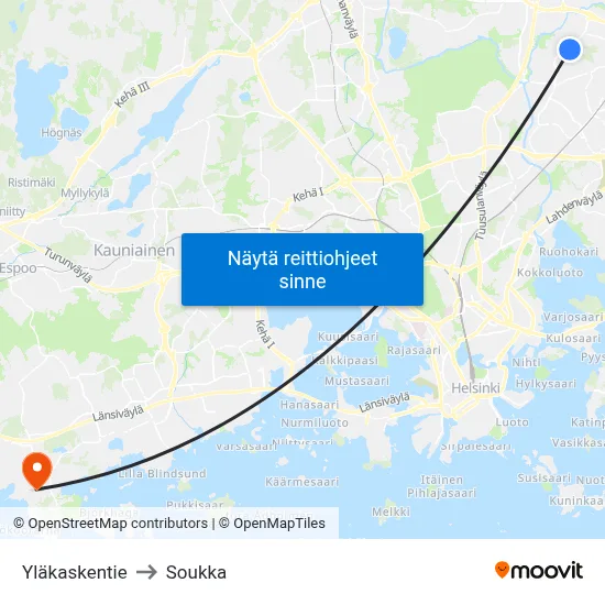 Yläkaskentie to Soukka map