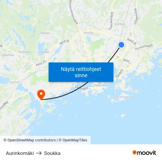 Aurinkomäki to Soukka map