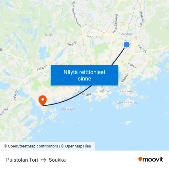 Puistolan Tori to Soukka map