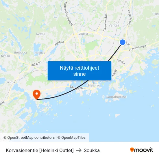 Korvasienentie [Helsinki Outlet] to Soukka map