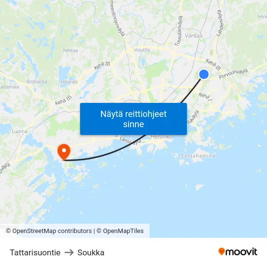 Tattarisuontie to Soukka map