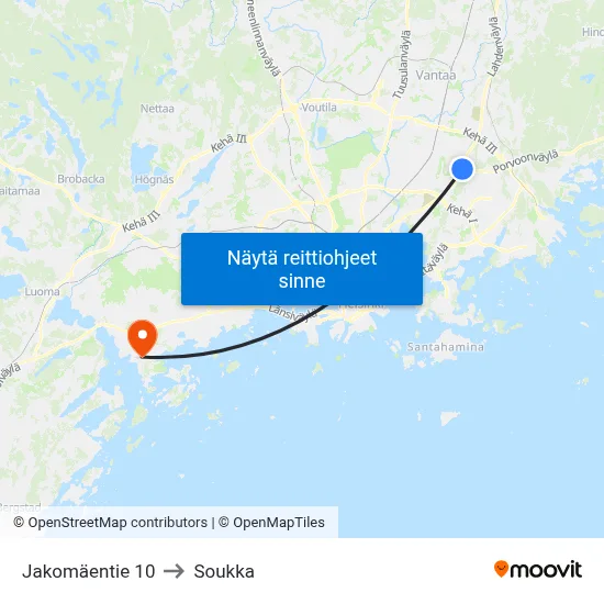 Jakomäentie 10 to Soukka map