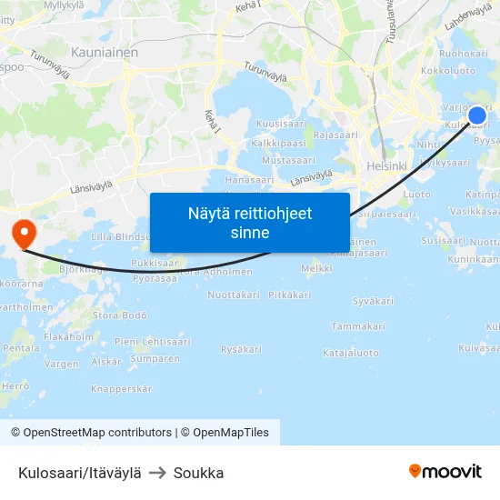 Kulosaari/Itäväylä to Soukka map