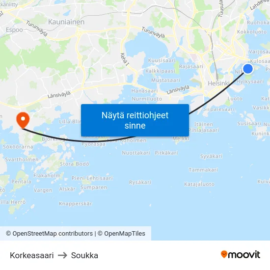 Korkeasaari to Soukka map