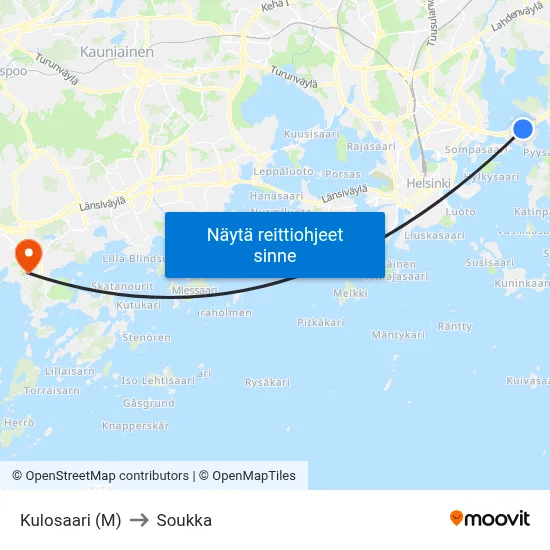 Kulosaari (M) to Soukka map