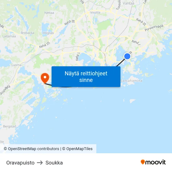 Oravapuisto to Soukka map