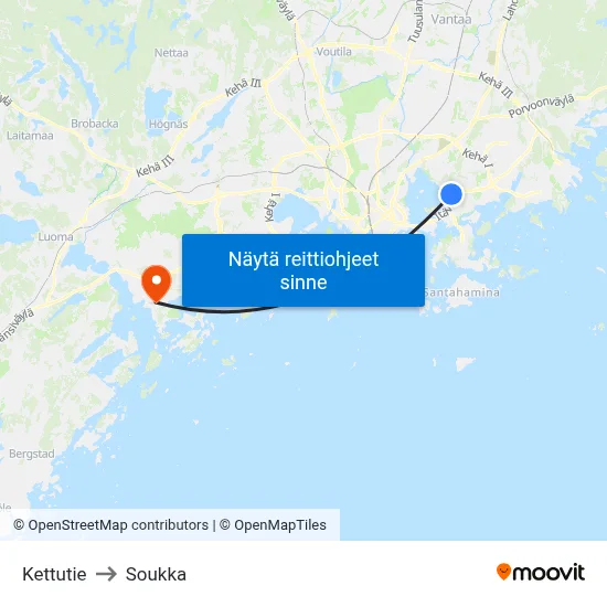 Kettutie to Soukka map