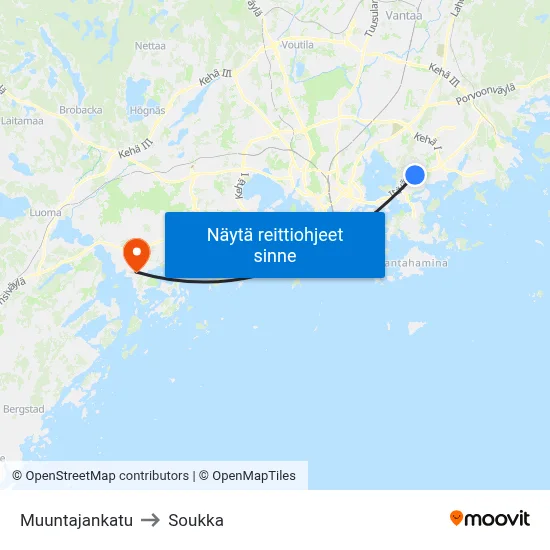 Muuntajankatu to Soukka map