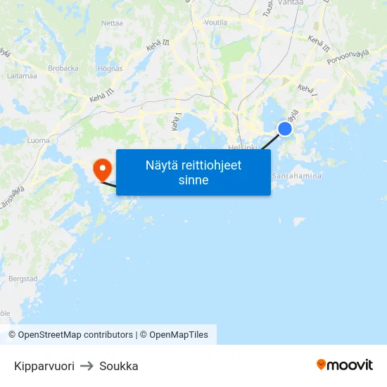Kipparvuori to Soukka map