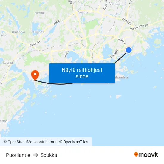 Puotilantie to Soukka map