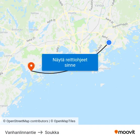 Vanhanlinnantie to Soukka map