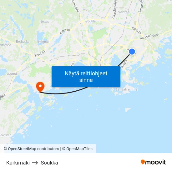 Kurkimäki to Soukka map