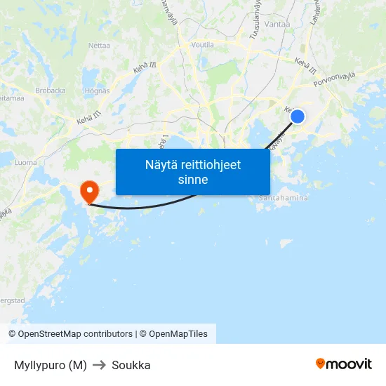 Myllypuro (M) to Soukka map