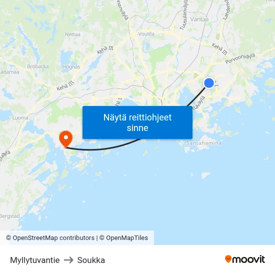Myllytuvantie to Soukka map